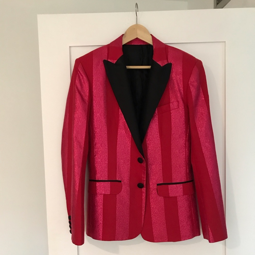 Men’s Mr. Turk pink red stripe festive blazer - Picture 2 of 11